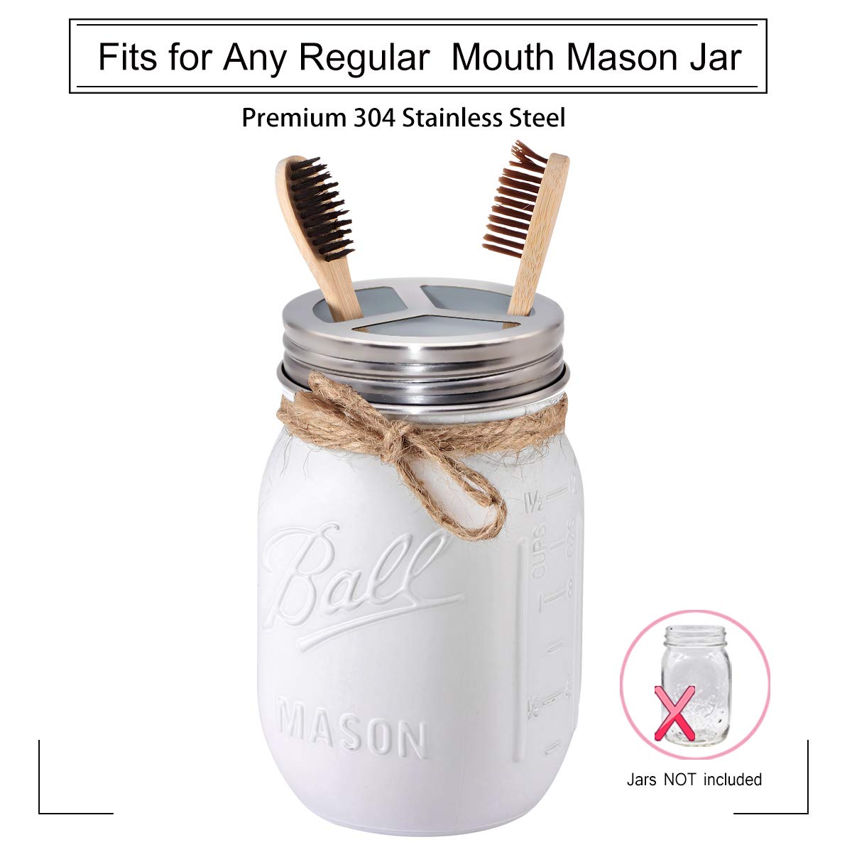 Mason Jar Bathroom Accessories Lids Set(4Pcs) -Jars Not Included -Soap Dispenser,Toothbrush Holder,And Apothecary Storage Jars L